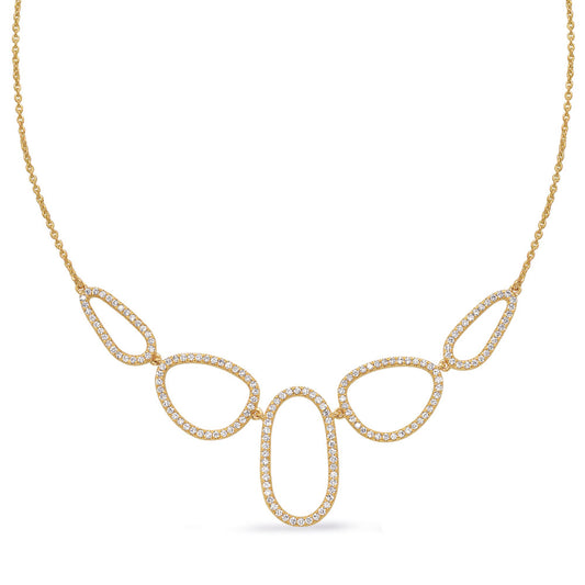This Necklace is available in 14K Yellow Gold. There are a total of 166 stones. There are Rounds with a total carat weight of 0.83 set in a Prong Set setting.