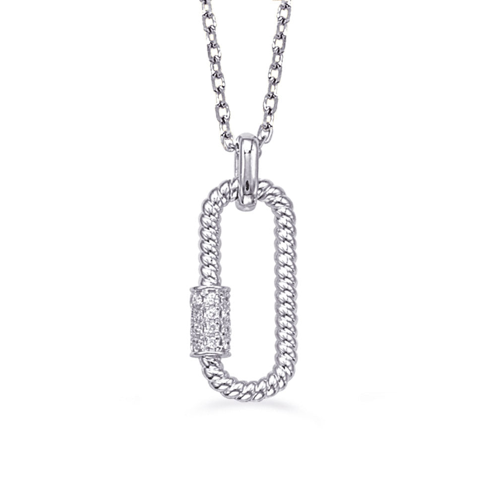 This Necklace is available in 14K White Gold. There are a total of 20 stones. There are Rounds with a total carat weight of 0.08 set in a Micro Pave setting.