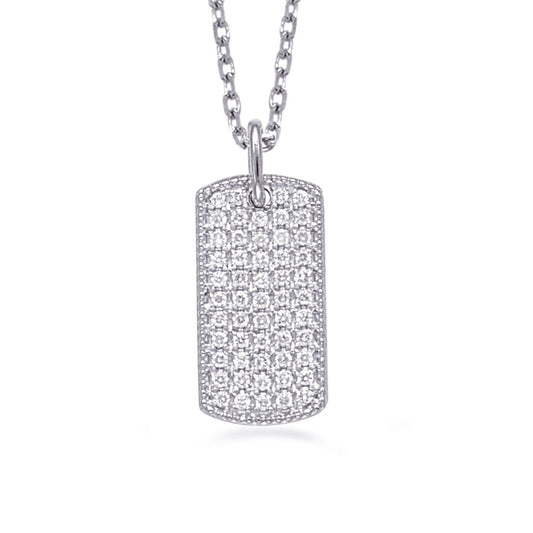 This Necklace is available in 14K White Gold. There are a total of 54 stones. There are Rounds with a total carat weight of 0.2 set in a Micro Pave setting.