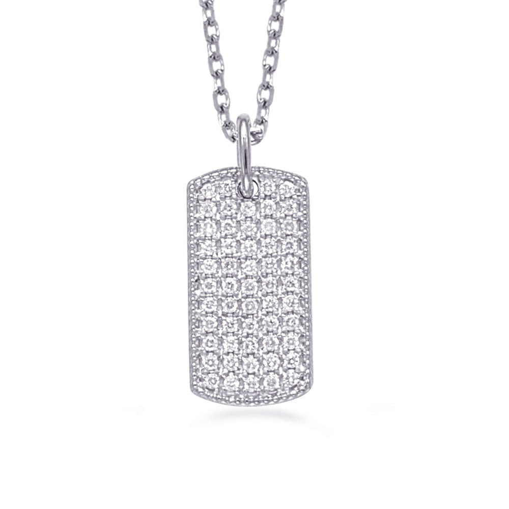 This Necklace is available in 14K White Gold. There are a total of 54 stones. There are Rounds with a total carat weight of 0.2 set in a Micro Pave setting.