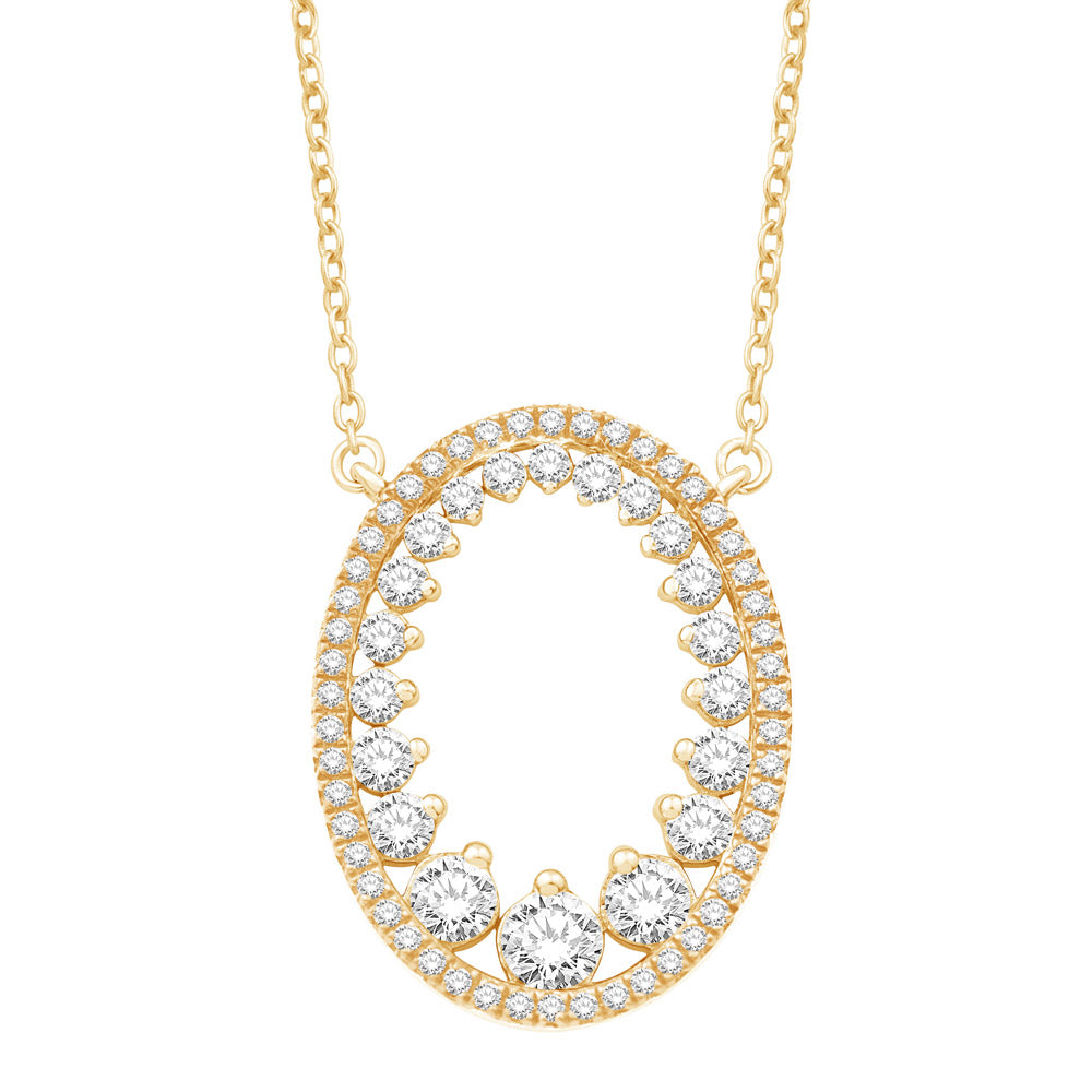 This Necklace is available in 14K Yellow Gold. There are a total of 70 stones. There are Rounds with a total carat weight of 0.82 set in a  setting.
