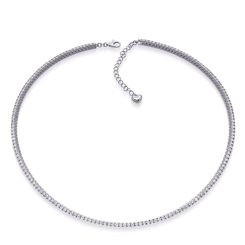 This Necklace is available in 14K White Gold. There are a total of 172 stones. There are Rounds with a total carat weight of 5.08 set in a Prong Set setting.