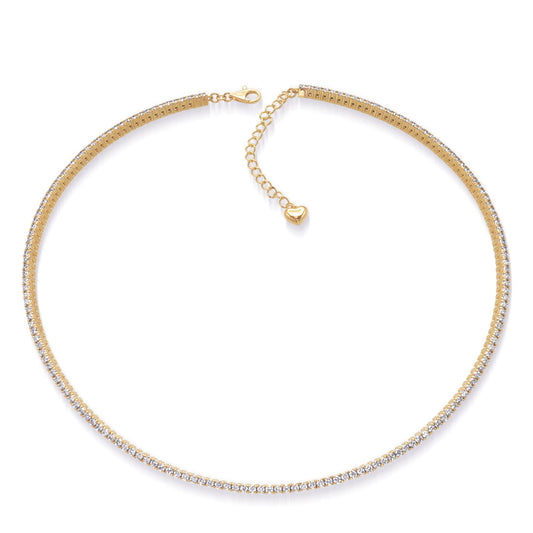 This Necklace is available in 14K Yellow Gold. There are a total of 172 stones. There are Rounds with a total carat weight of 5.08 set in a Prong Set setting.