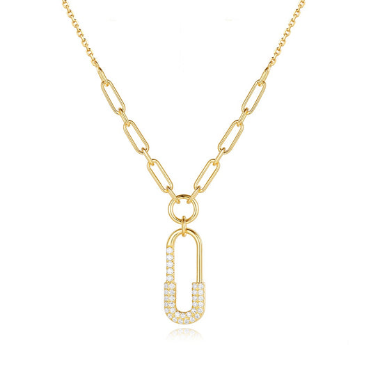 This Necklace is available in 14K Yellow Gold. There are a total of 34 stones. There are Rounds with a total carat weight of 0.18 set in a Micro Prong setting.