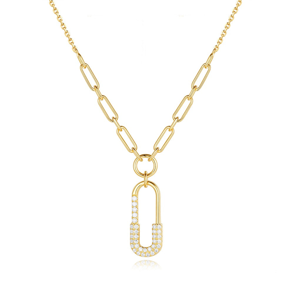This Necklace is available in 14K Yellow Gold. There are a total of 34 stones. There are Rounds with a total carat weight of 0.18 set in a Micro Prong setting.