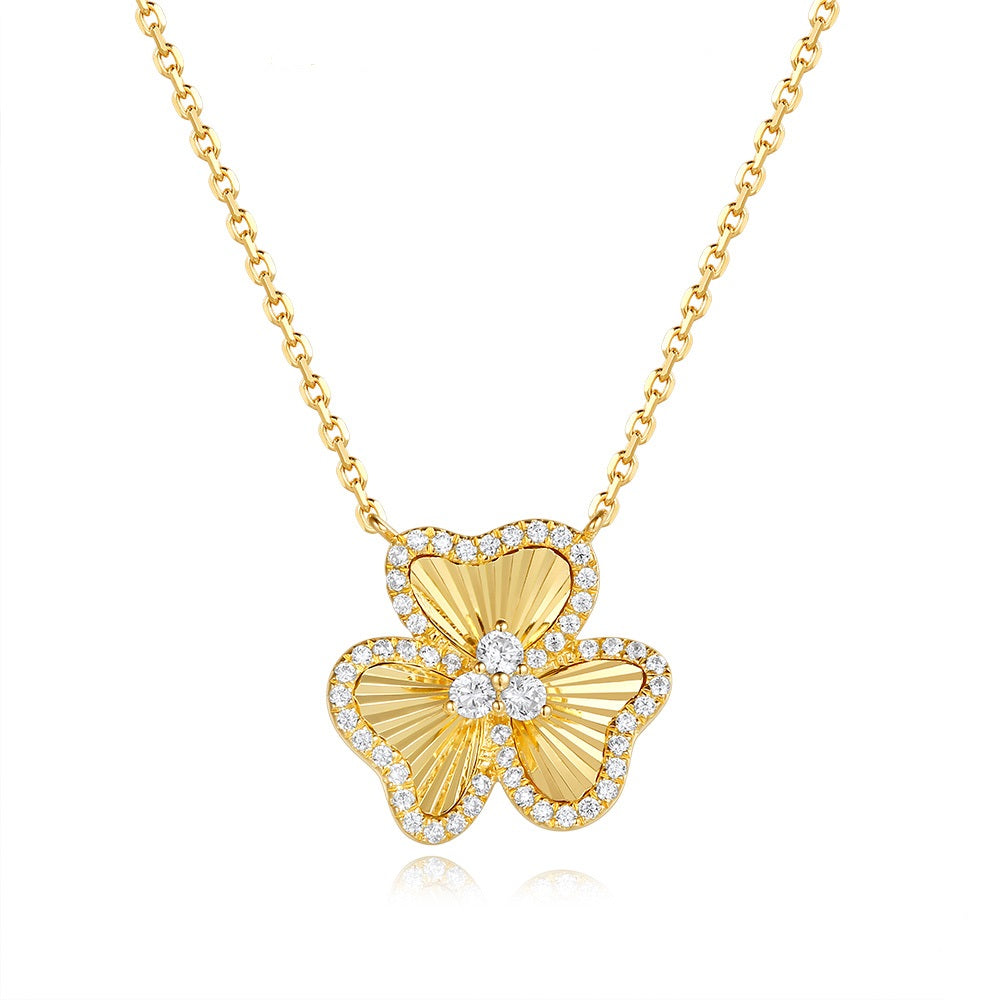 This Necklace is available in 14K Yellow Gold. There are a total of 54 stones. There are Rounds with a total carat weight of 0.3 set in a Micro Prong|Prong Set setting.