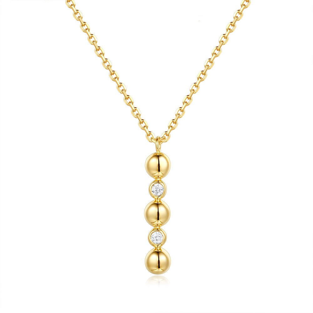 This Necklace is available in 14K Yellow Gold. There are a total of 2 stones. There are Rounds with a total carat weight of 0.05 set in a Bezel Set setting.