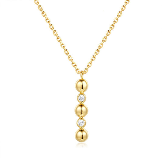 This Necklace is available in 14K Yellow Gold. There are a total of 2 stones. There are Rounds with a total carat weight of 0.05 set in a Bezel Set setting.