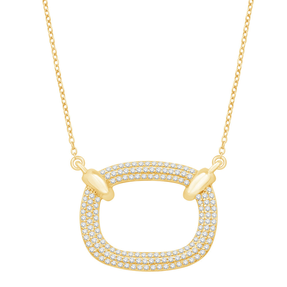 This Necklace is available in 14K Yellow Gold. There are a total of 145 stones. There are Rounds with a total carat weight of 0.39 set in a Micro Pave setting.
