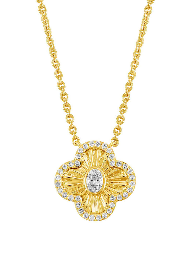 This Necklace is available in 14K Yellow Gold. There are a total of 37 stones. There are Oval with a total carat weight of 0.16 set in a Bezel Set|Micro Prong setting.There are Rounds stones with a total carat weight of 0.18 set in a Bezel Set|Micro Prong.