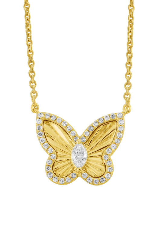 This Necklace is available in 14K Yellow Gold. There are a total of 45 stones. There are Marquise with a total carat weight of 0.09 set in a Micro Prong|Prong Set setting.There are Rounds stones with a total carat weight of 0.15 set in a Micro Prong|Prong Set.