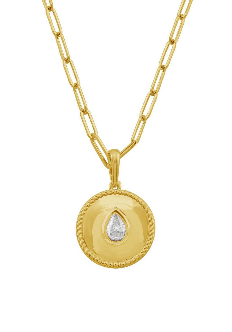 This Necklace is available in 14K Yellow Gold. There are a total of 1 stones. There are Pear Shape with a total carat weight of 0.19 set in a Bezel Set setting.