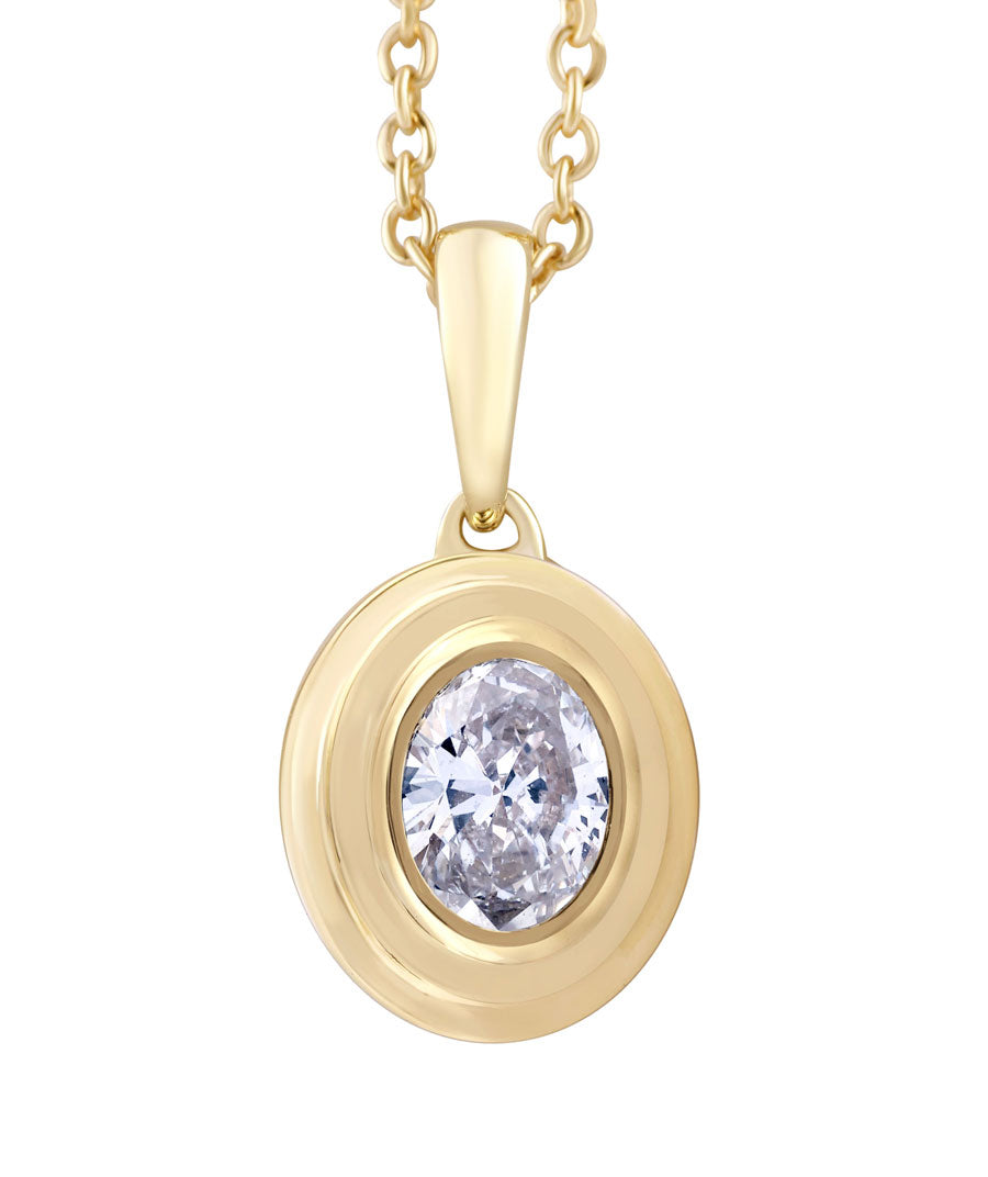 This Necklace is available in 14K Yellow Gold. There are a total of 1 stones. There are Oval with a total carat weight of 0.2 set in a Bezel Set setting.