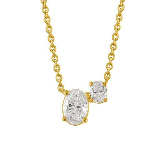 This Necklace is available in 14K Yellow Gold. There are a total of 2 stones. There are Oval with a total carat weight of 0.41 set in a Prong Set setting.