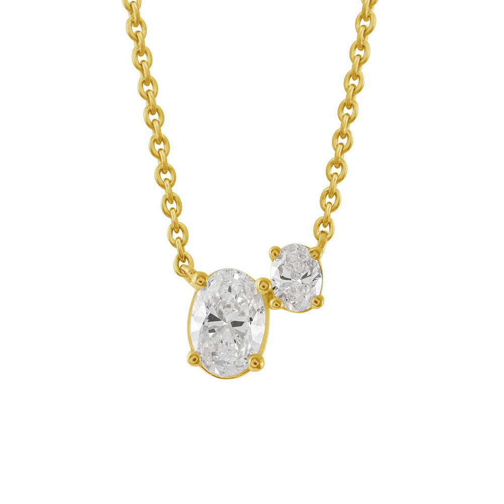 This Necklace is available in 14K Yellow Gold. There are a total of 2 stones. There are Oval with a total carat weight of 0.41 set in a Prong Set setting.