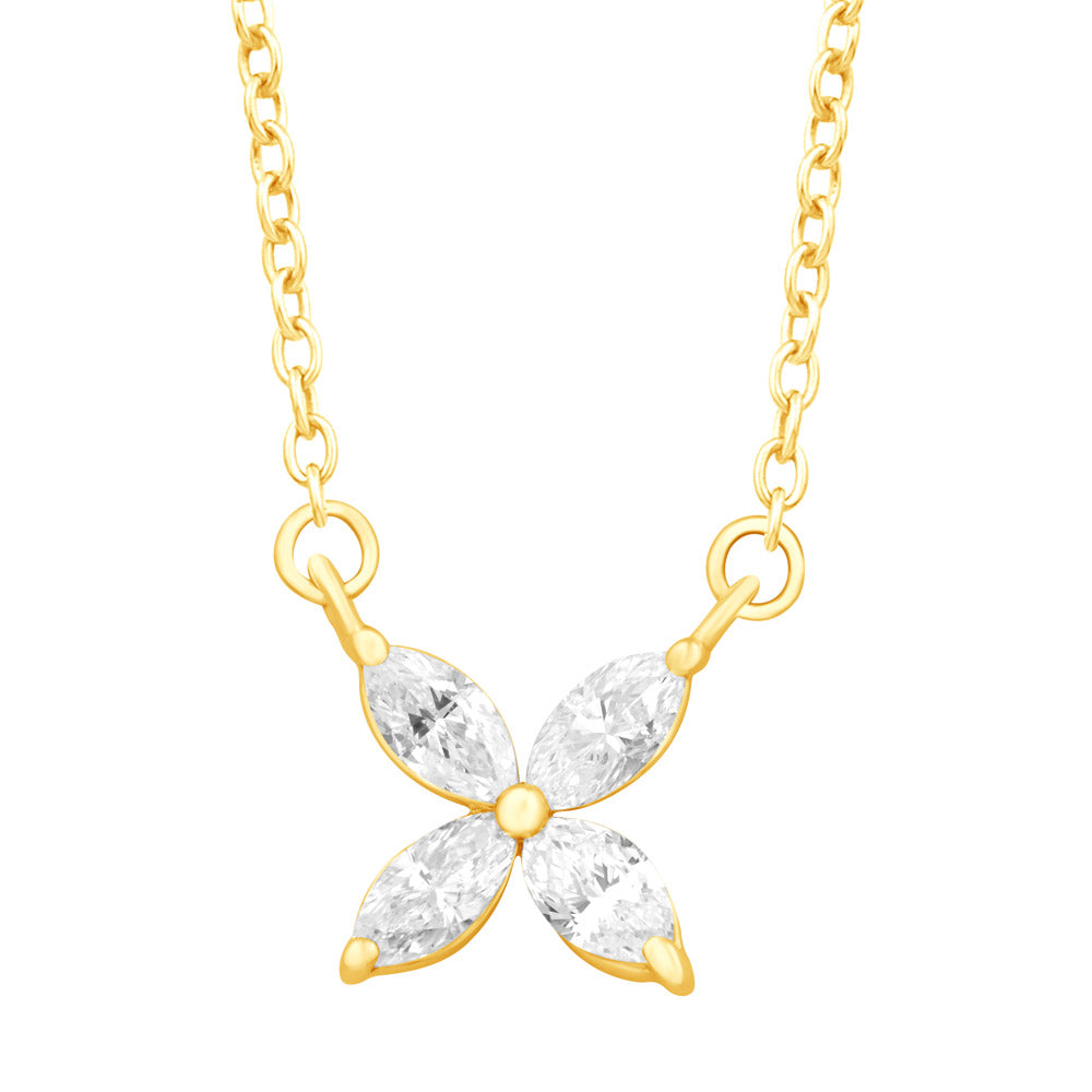 This Necklace is available in 14K Yellow Gold. There are a total of 4 stones. There are Marquise with a total carat weight of 0.29 set in a Prong Set setting.