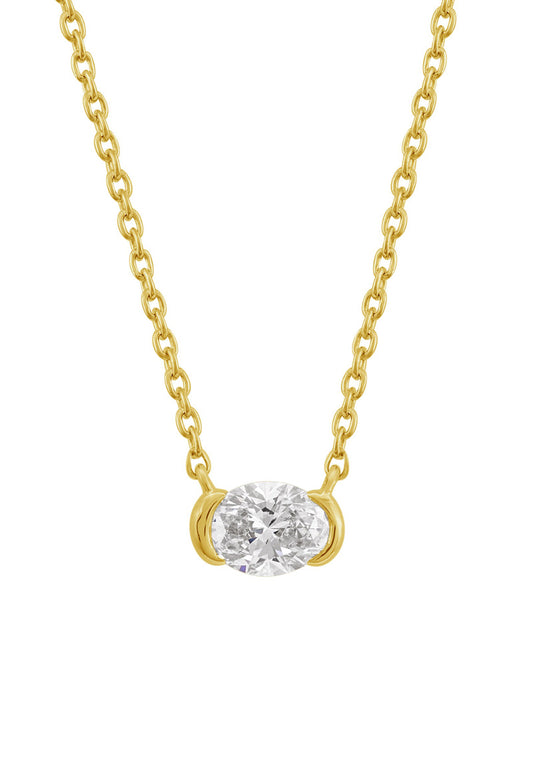 This Necklace is available in 14K Yellow Gold. There are a total of 1 stones. There are Oval with a total carat weight of 0.31 set in a Channel Set setting.