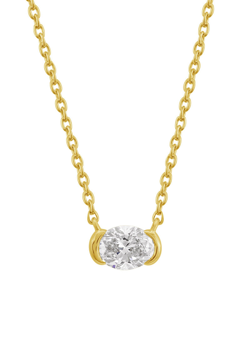 This Necklace is available in 14K Yellow Gold. There are a total of 1 stones. There are Oval with a total carat weight of 0.31 set in a Channel Set setting.