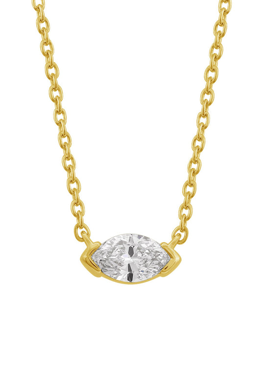 This Necklace is available in 14K Yellow Gold. There are a total of 1 stones. There are Marquise with a total carat weight of 0.24 set in a Channel Set setting.