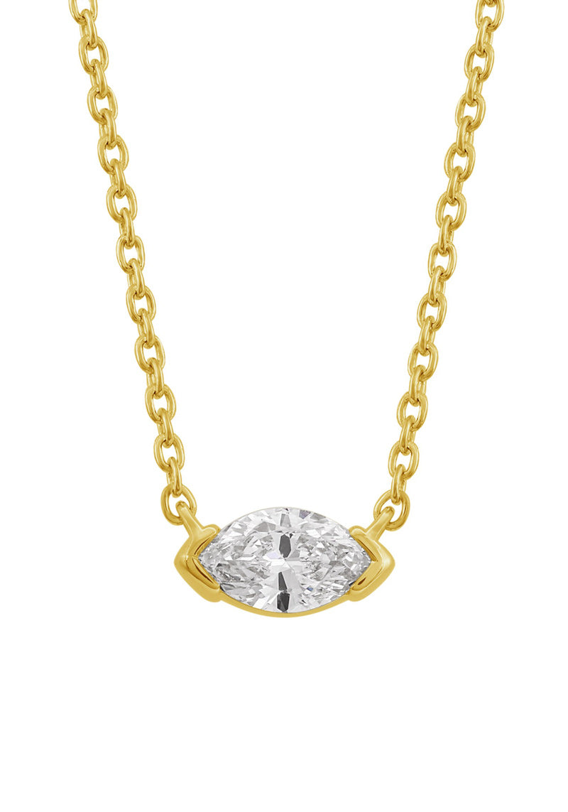 This Necklace is available in 14K Yellow Gold. There are a total of 1 stones. There are Marquise with a total carat weight of 0.24 set in a Channel Set setting.