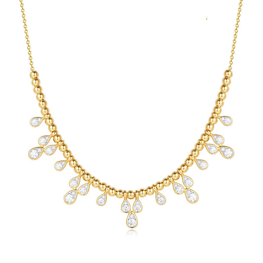 This Necklace is available in 14K Yellow & White Gold. There are a total of 42 stones. There are Rounds with a total carat weight of 0.85 set in a Micro Prong setting.