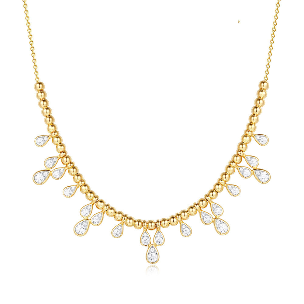 This Necklace is available in 14K Yellow & White Gold. There are a total of 42 stones. There are Rounds with a total carat weight of 0.85 set in a Micro Prong setting.