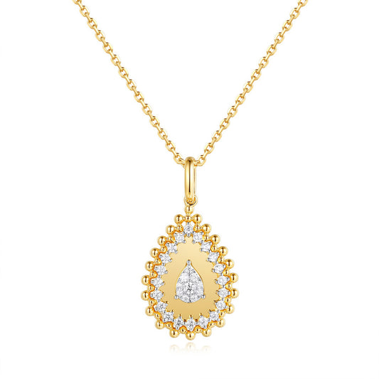 This Necklace is available in 14K Yellow Gold. There are a total of 30 stones. There are Rounds with a total carat weight of 0.27 set in a Micro Prong setting.
