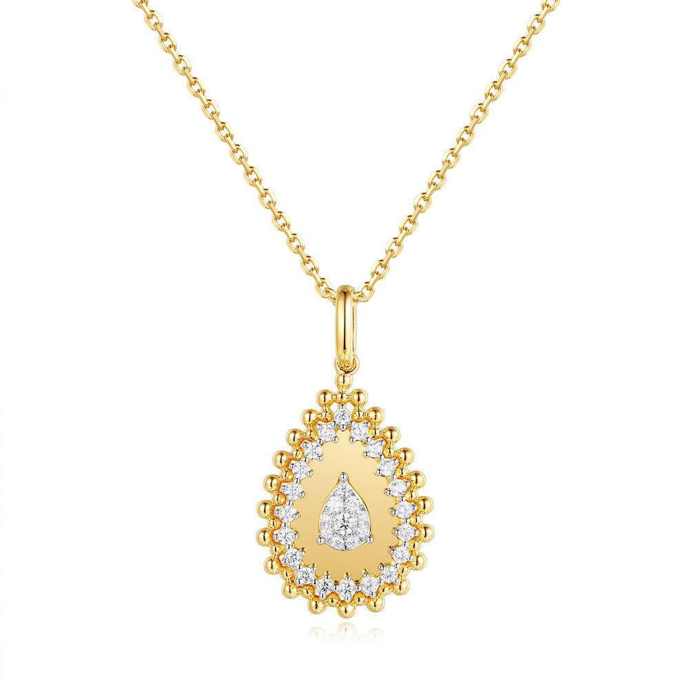 This Necklace is available in 14K Yellow Gold. There are a total of 30 stones. There are Rounds with a total carat weight of 0.27 set in a Micro Prong setting.