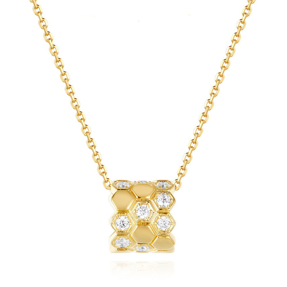This Necklace is available in 14K Yellow Gold. There are a total of 9 stones. There are Rounds with a total carat weight of 0.4 set in a Prong Set setting.