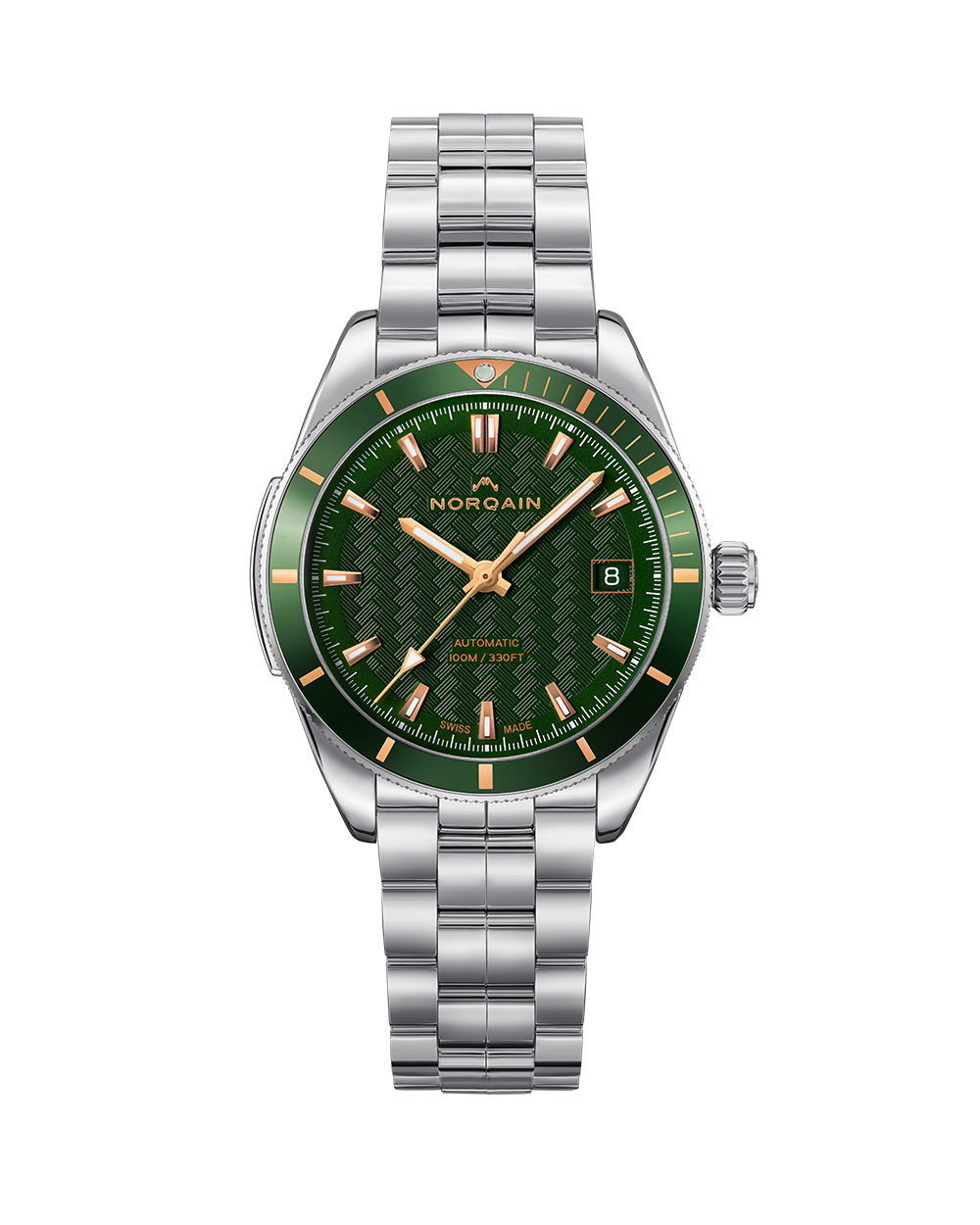 NORQAIN Adventure Sport 37mm Green and Gold Watch