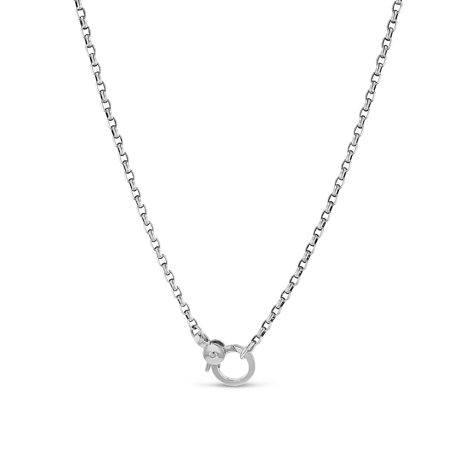 Silver Box Chain Necklace with Single Diamond Claw Clasp - 17"