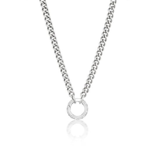 Long Curb Chain Necklace with Diamond Round Push Clasp - 32"