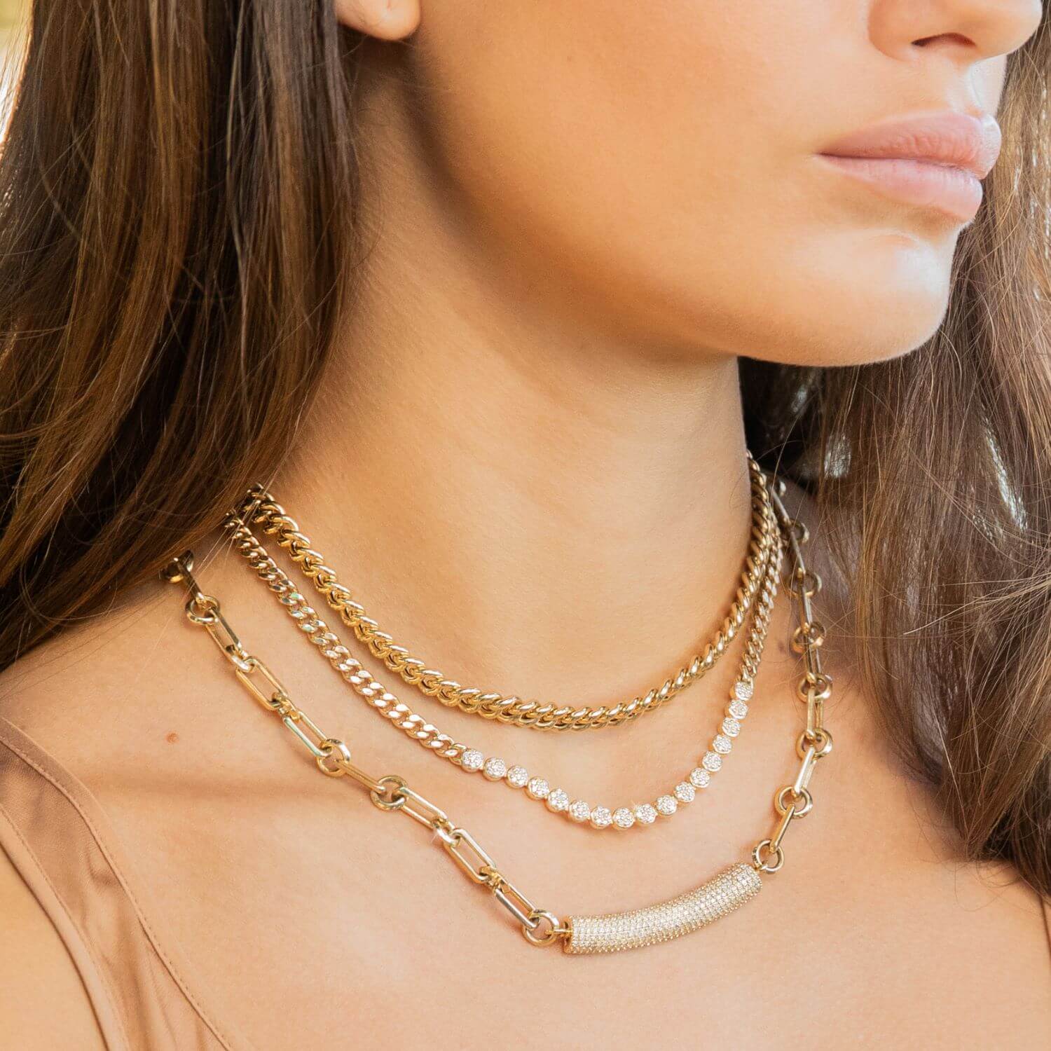 14K Gold Pave Diamond Bar on 14K Soho Chain Necklace - 18"  NG002588 - TBird