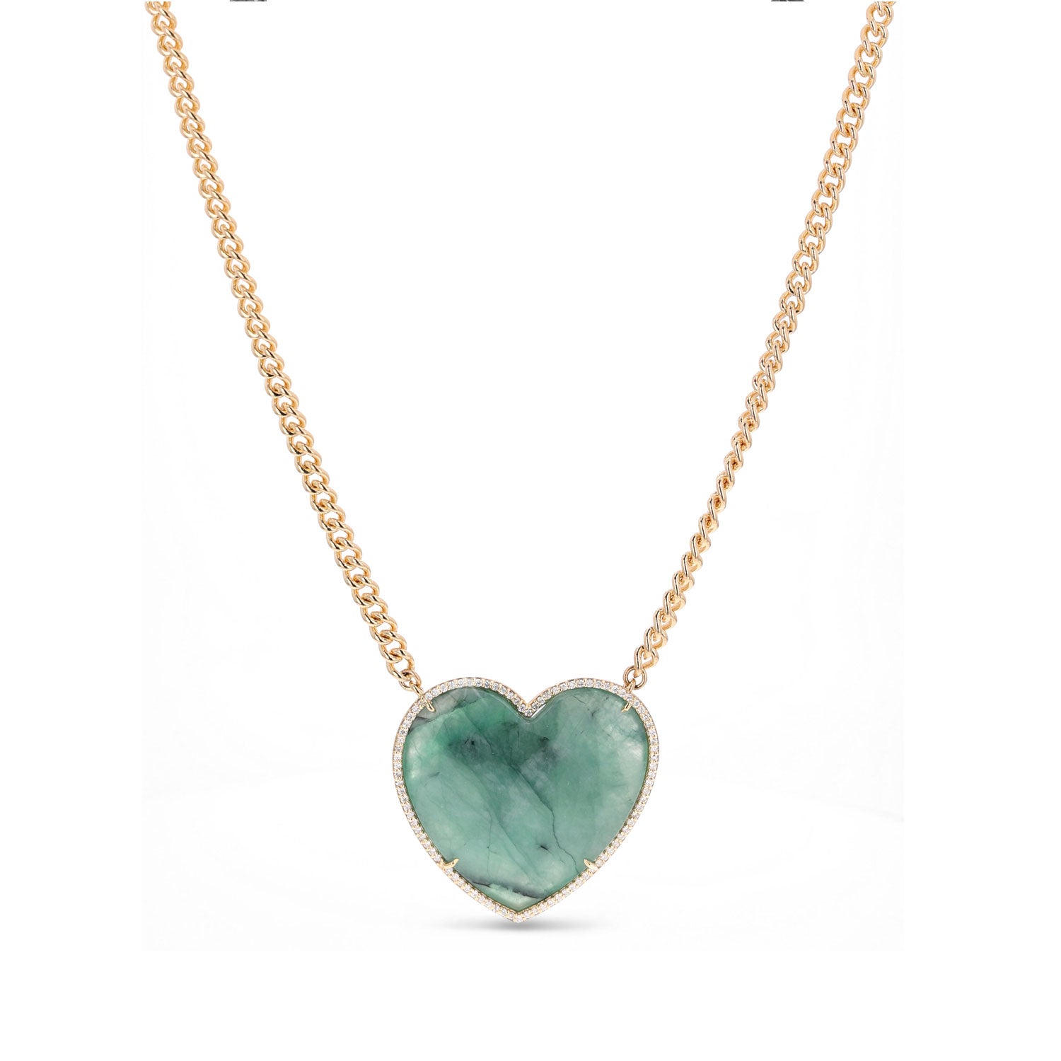 14K Emerald Diamond Heart Curb Chain Necklace - 18" NG002702 - TBird