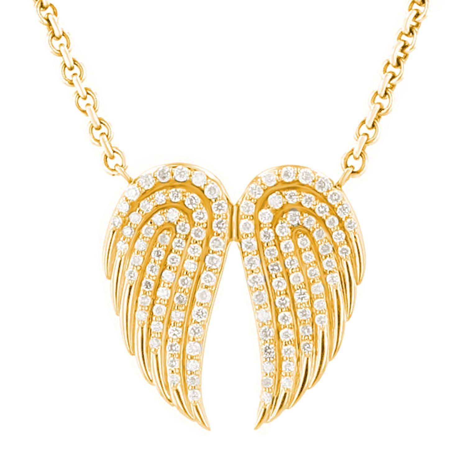 14K Diamond Double Angel Wing Pendant on Cable Chain Necklace - 17-18"  NG002779 - TBird