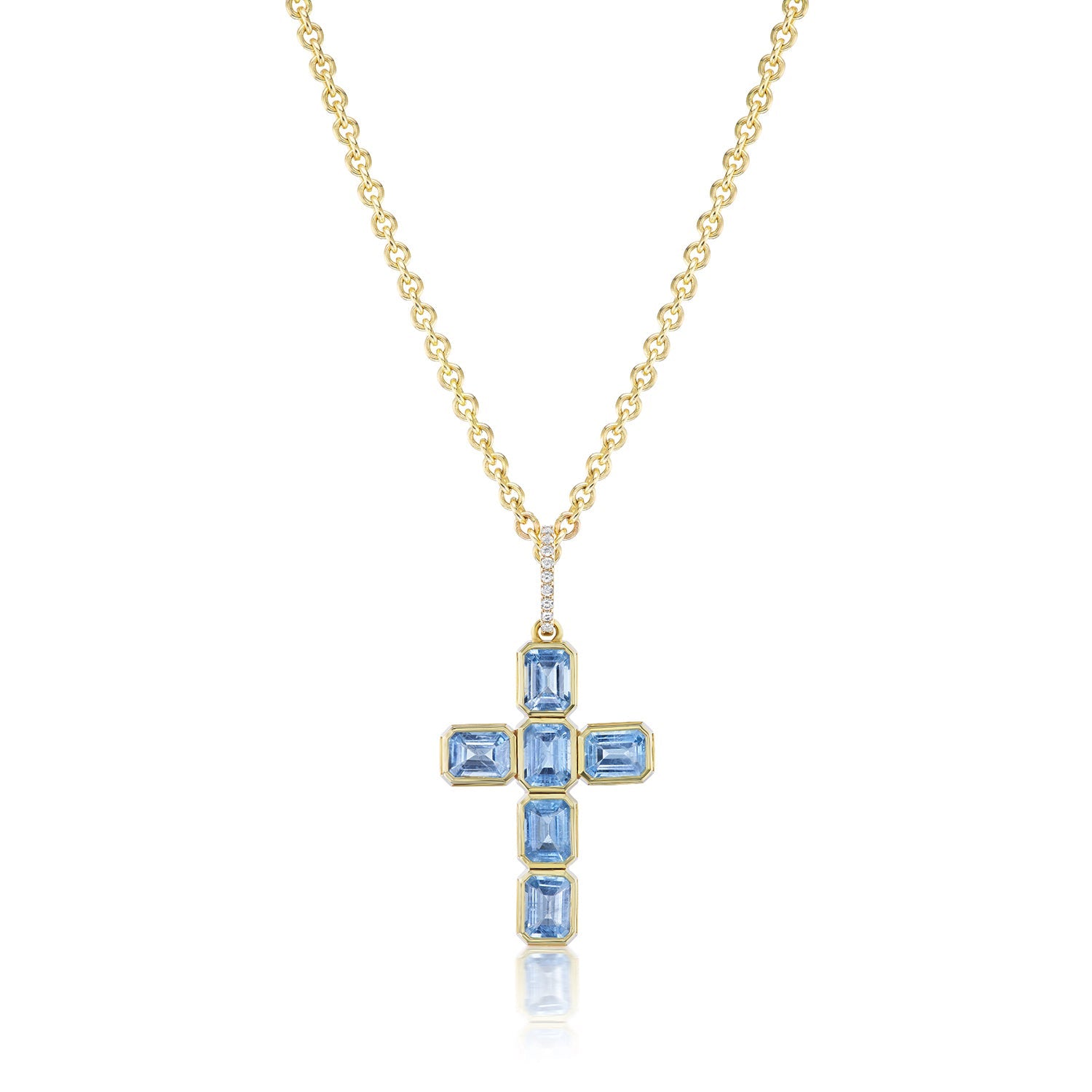 14k Aquamarine Bezel Set Cross Pendant