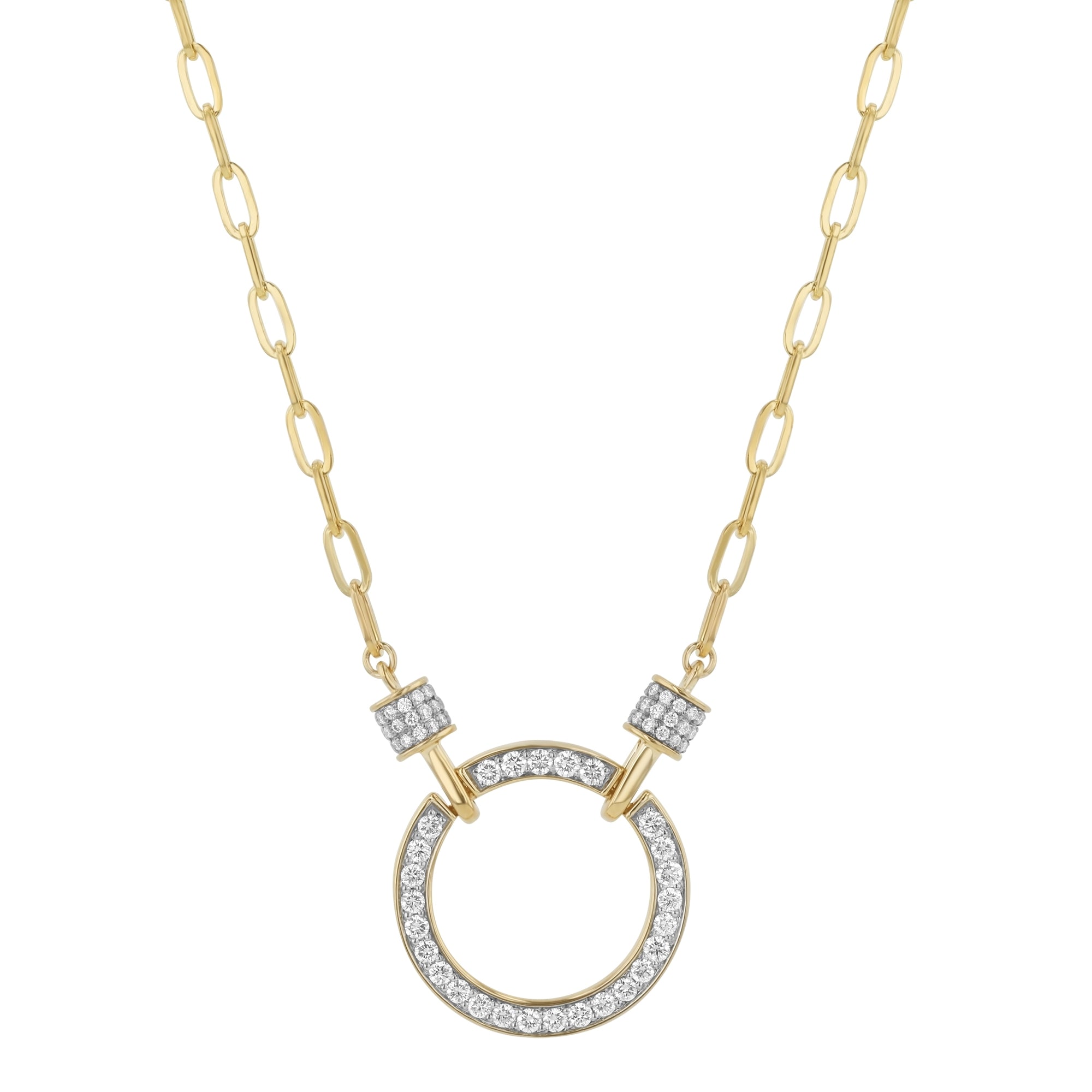 14K Yellow Gold 0.80 carat White Diamonds Circle Necklace