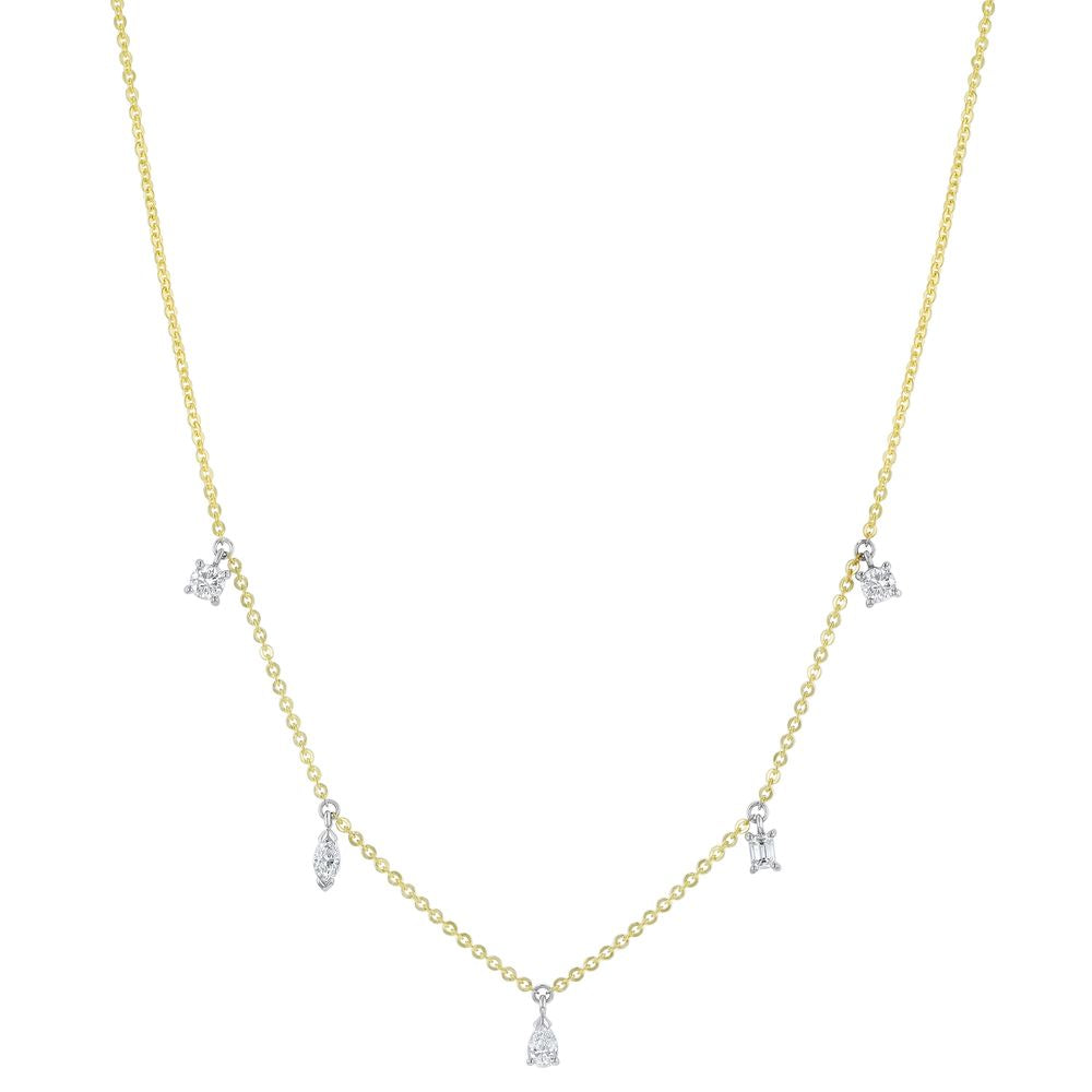 14K Yellow Gold 0.50 carat Fancy Cut Diamonds Station Necklace