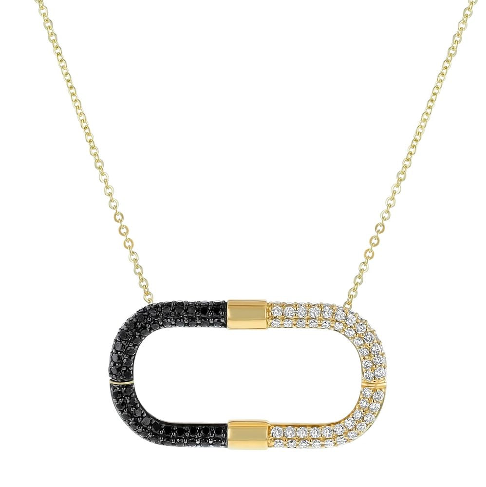 14K Yellow Gold 1.0 carat Black and White Diamonds Elongated Tube Necklace