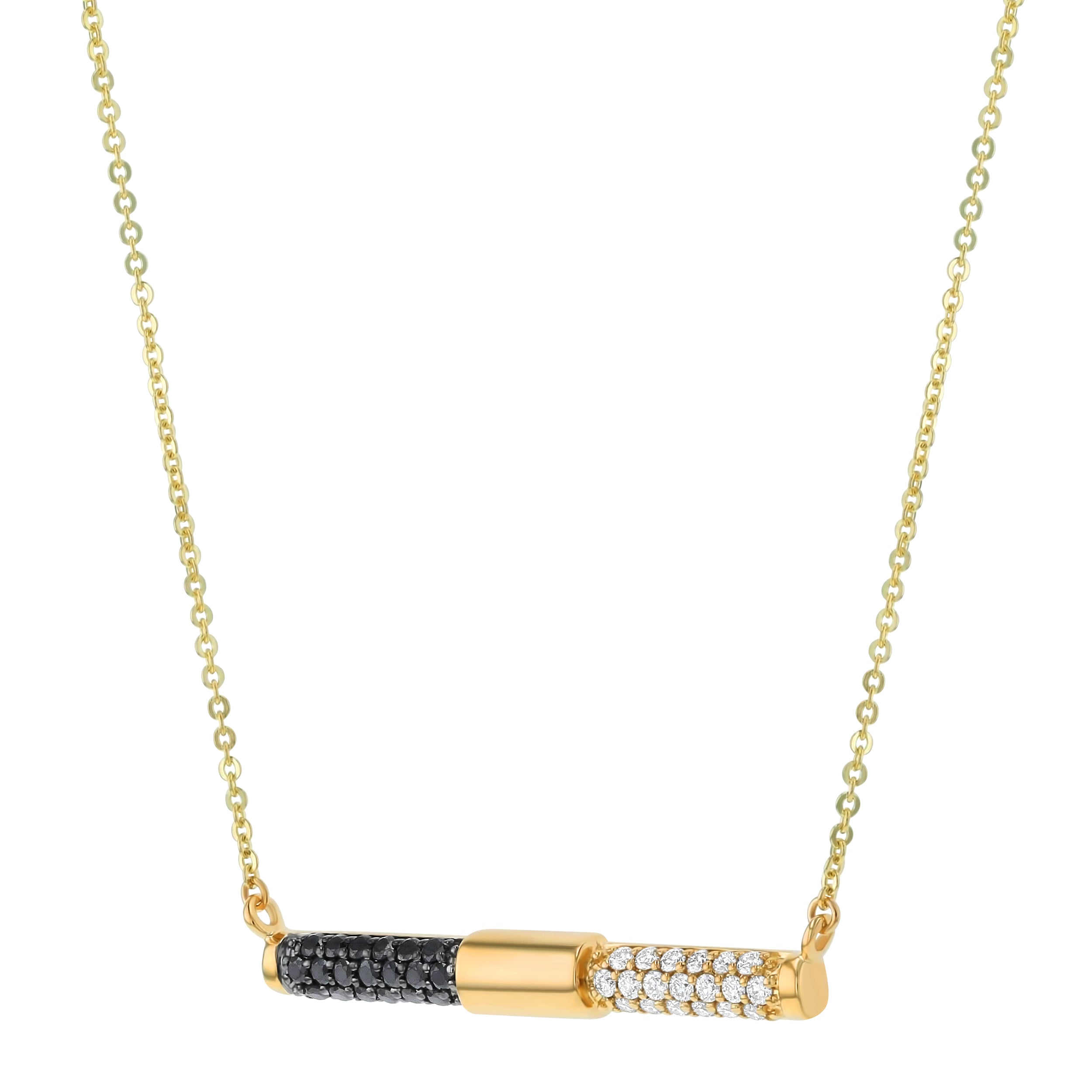 14K Yellow Gold 0.45 carat Black and White Diamonds Tube Bar Necklace