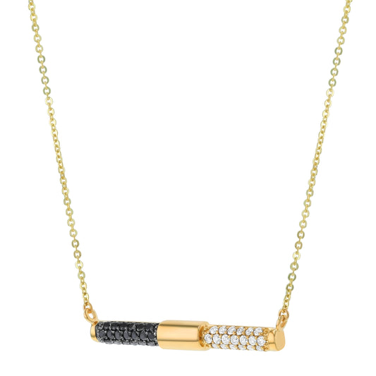 14K Yellow Gold 0.45 carat Black and White Diamonds Tube Bar Necklace