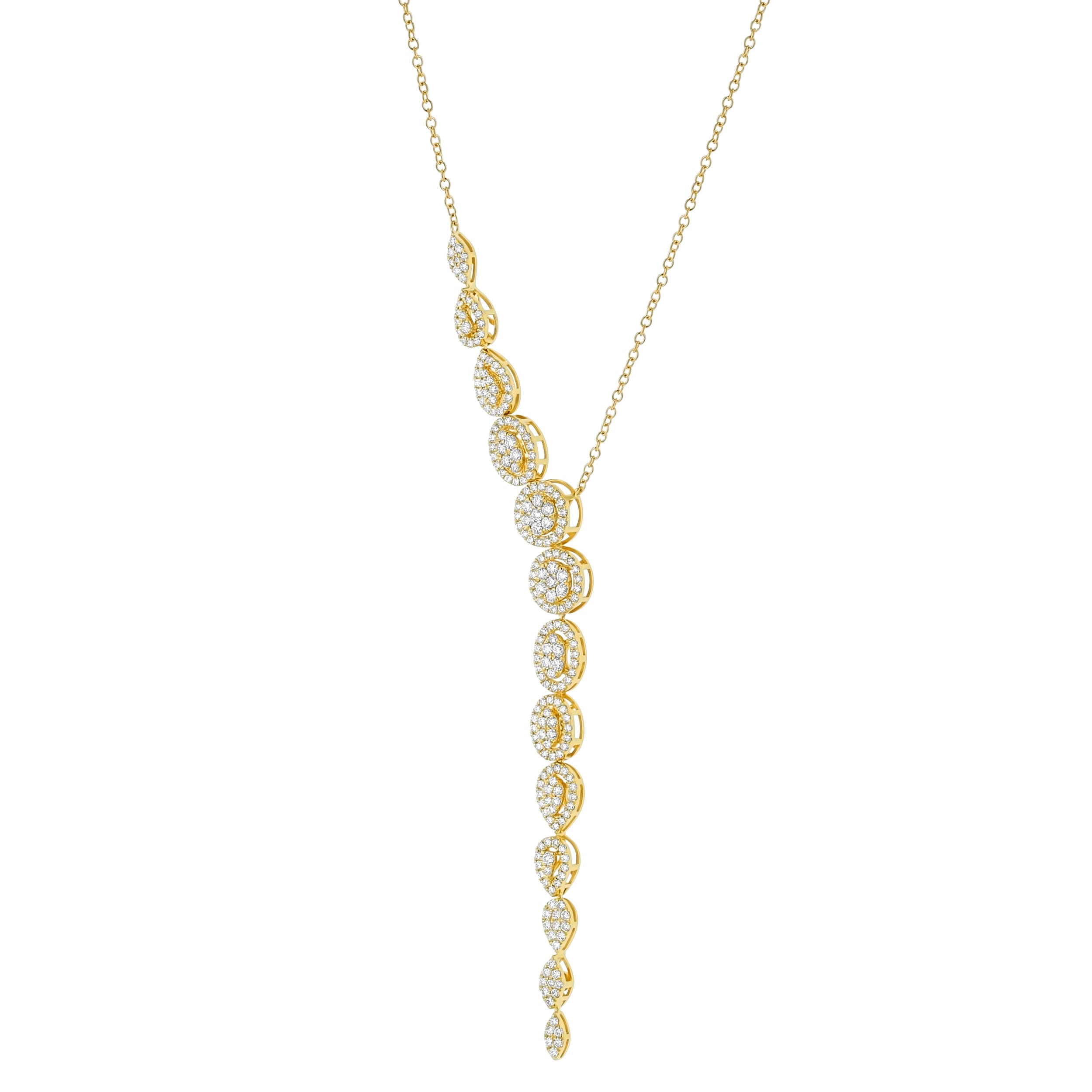 14K Yellow Gold 1.35 carat Round Diamonds Y Necklace