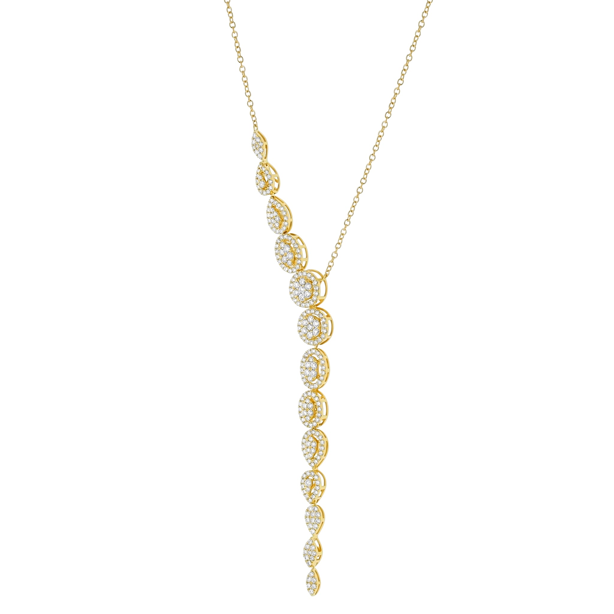 14K Yellow Gold 1.35 carat Round Diamonds Y Necklace