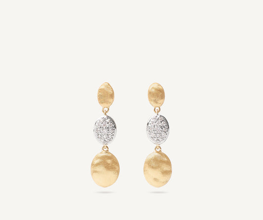 Gold triple earrings with diamonds