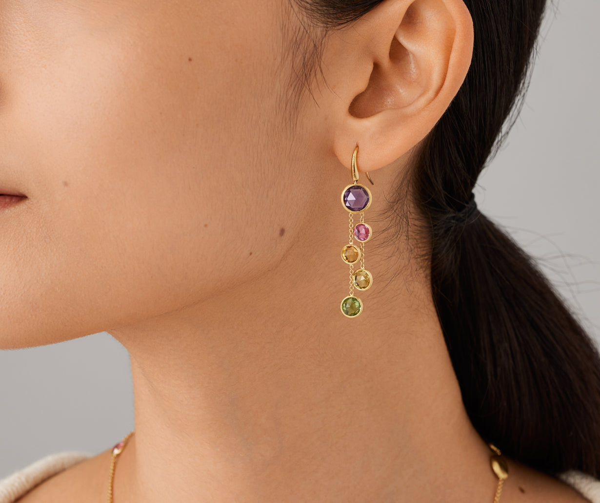 18kt yellow gold mixed gemstone hook earrings