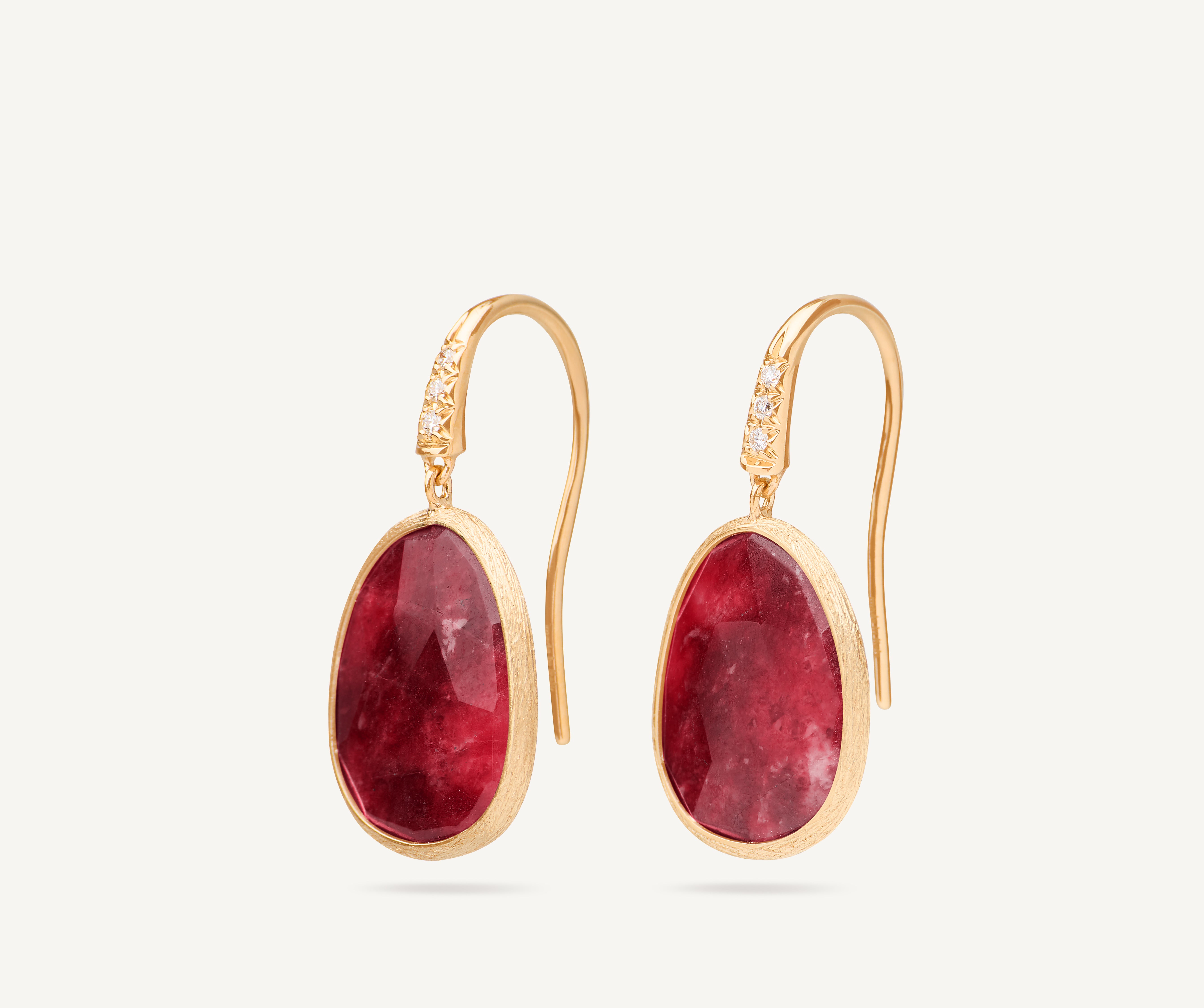 18K Yellow Gold Drop Earrings with Thulite and Diamond Accent