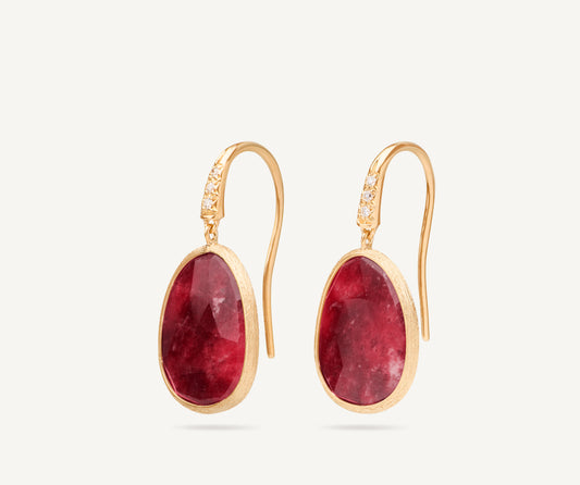 18K Yellow Gold Drop Earrings with Thulite and Diamond Accent
