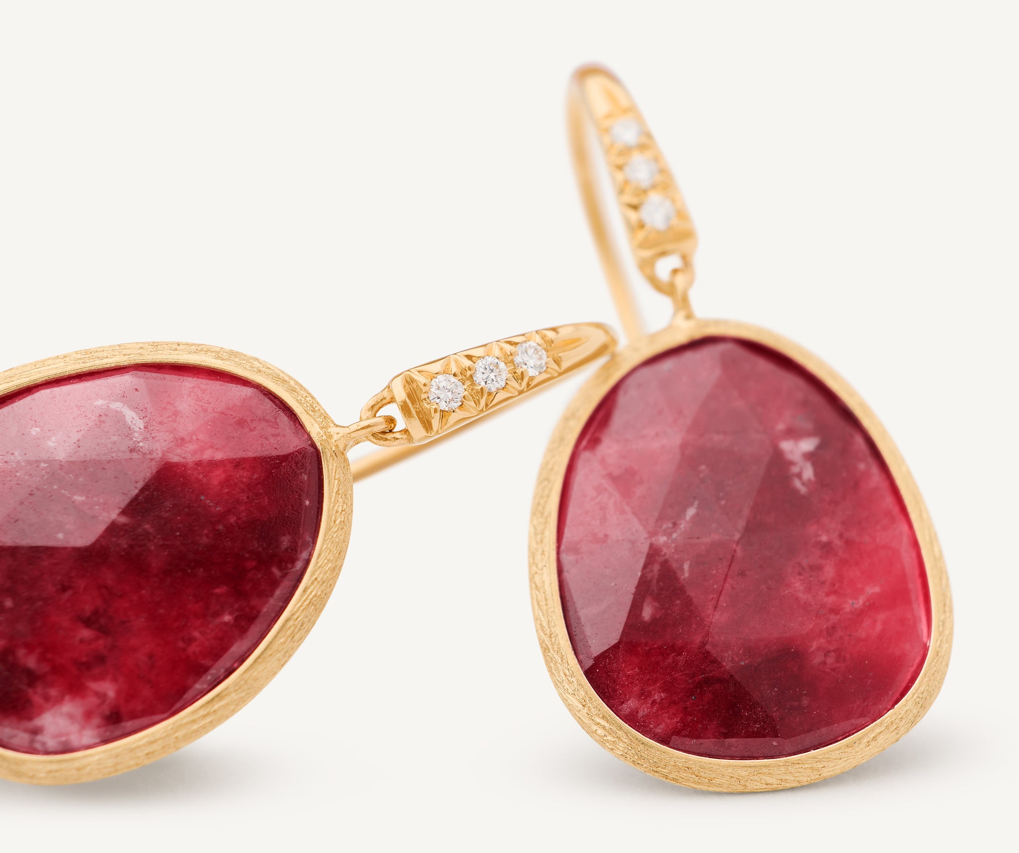 18K Yellow Gold Drop Earrings with Thulite and Diamond Accent