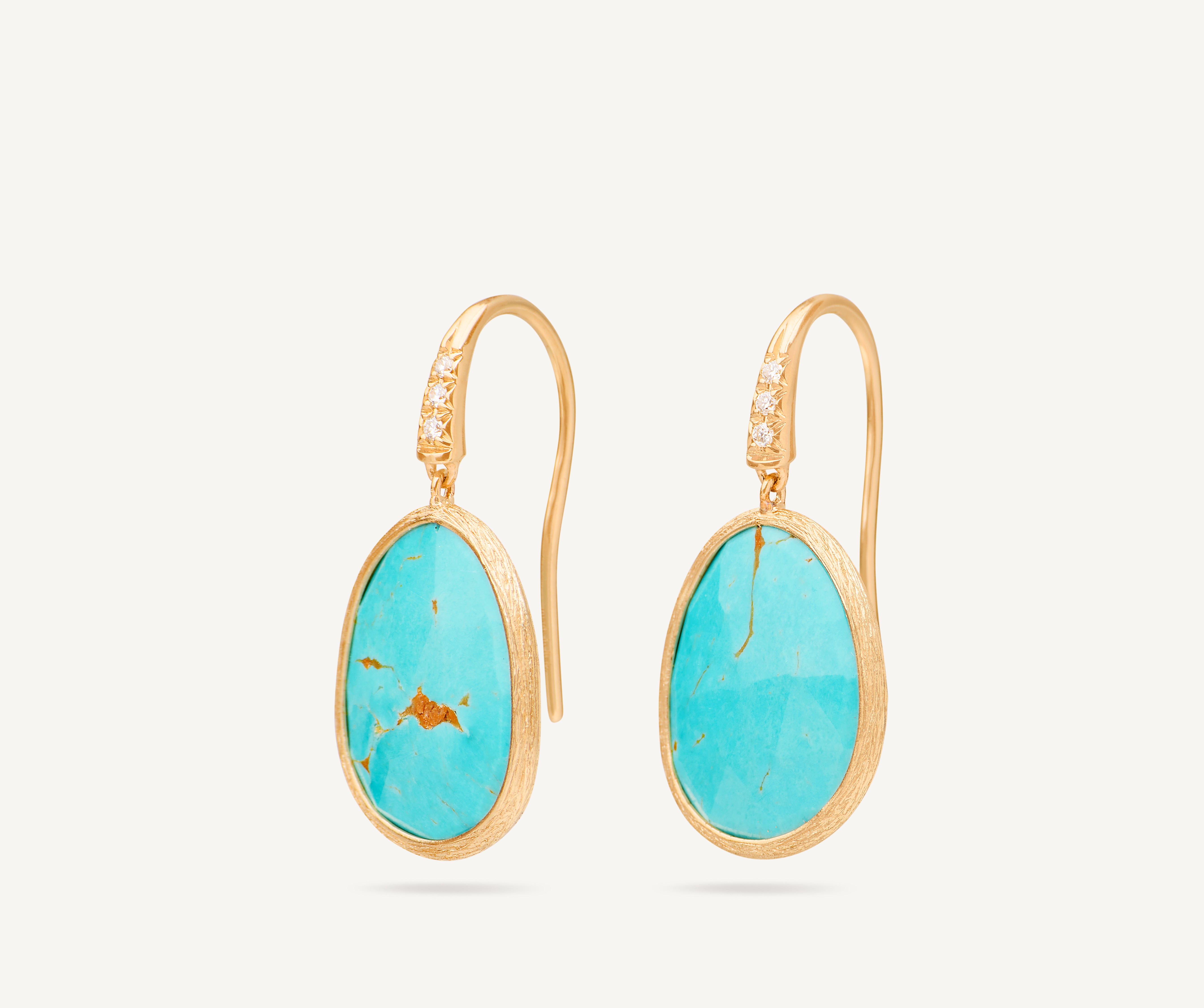 18K Yellow Gold Drop Earrings with Turquoise and Diamond Accent