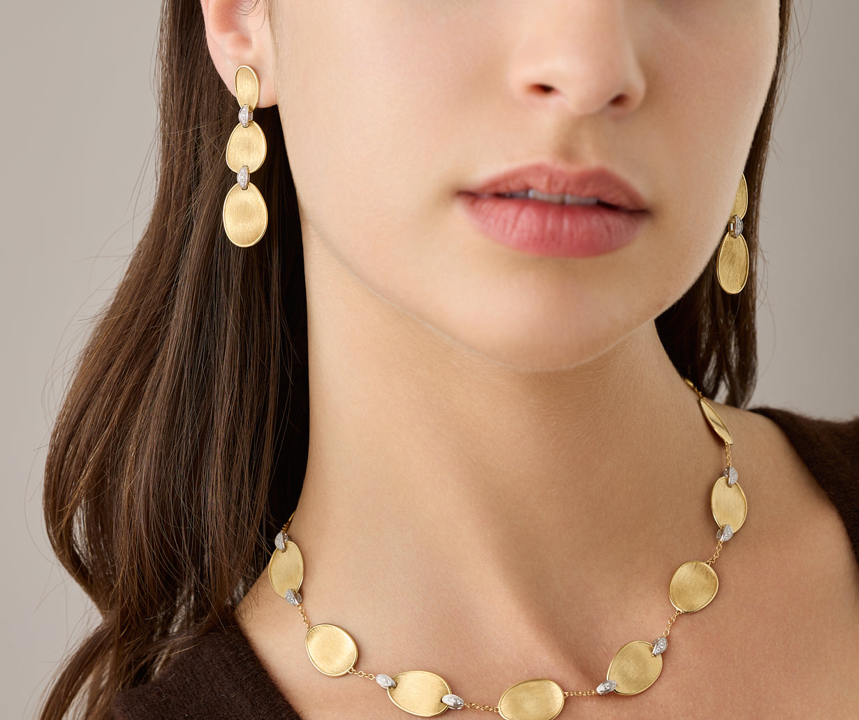 18kt yellow gold triple earrings with diamond accents
